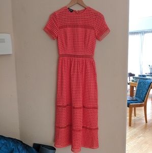 Bebe Embroidery Eyelet Lace Midi Length Maxi Dress